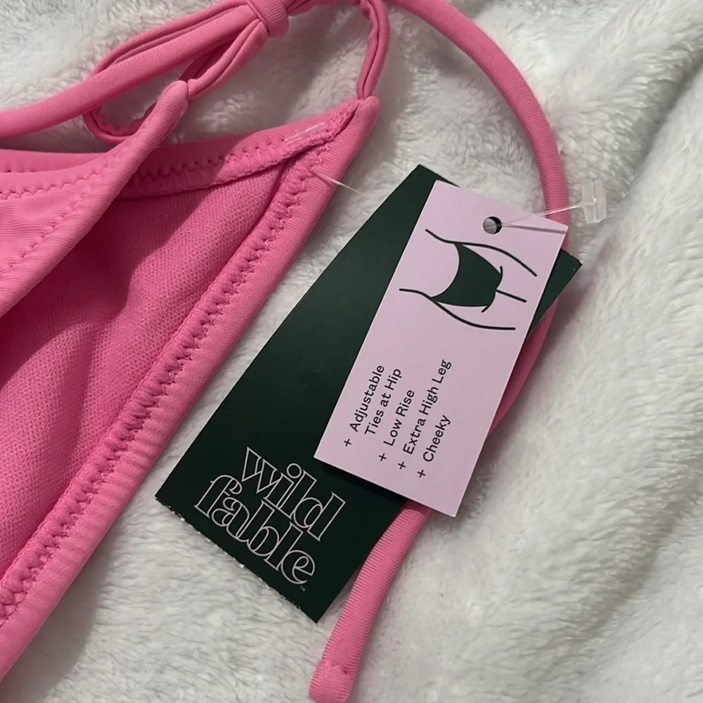 New Wild fable Women’s Bikini Bottoms Strong Tie Pink Cheeky Size Small NWT